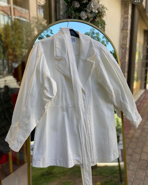 Beyaz Soft Denim Trençkot