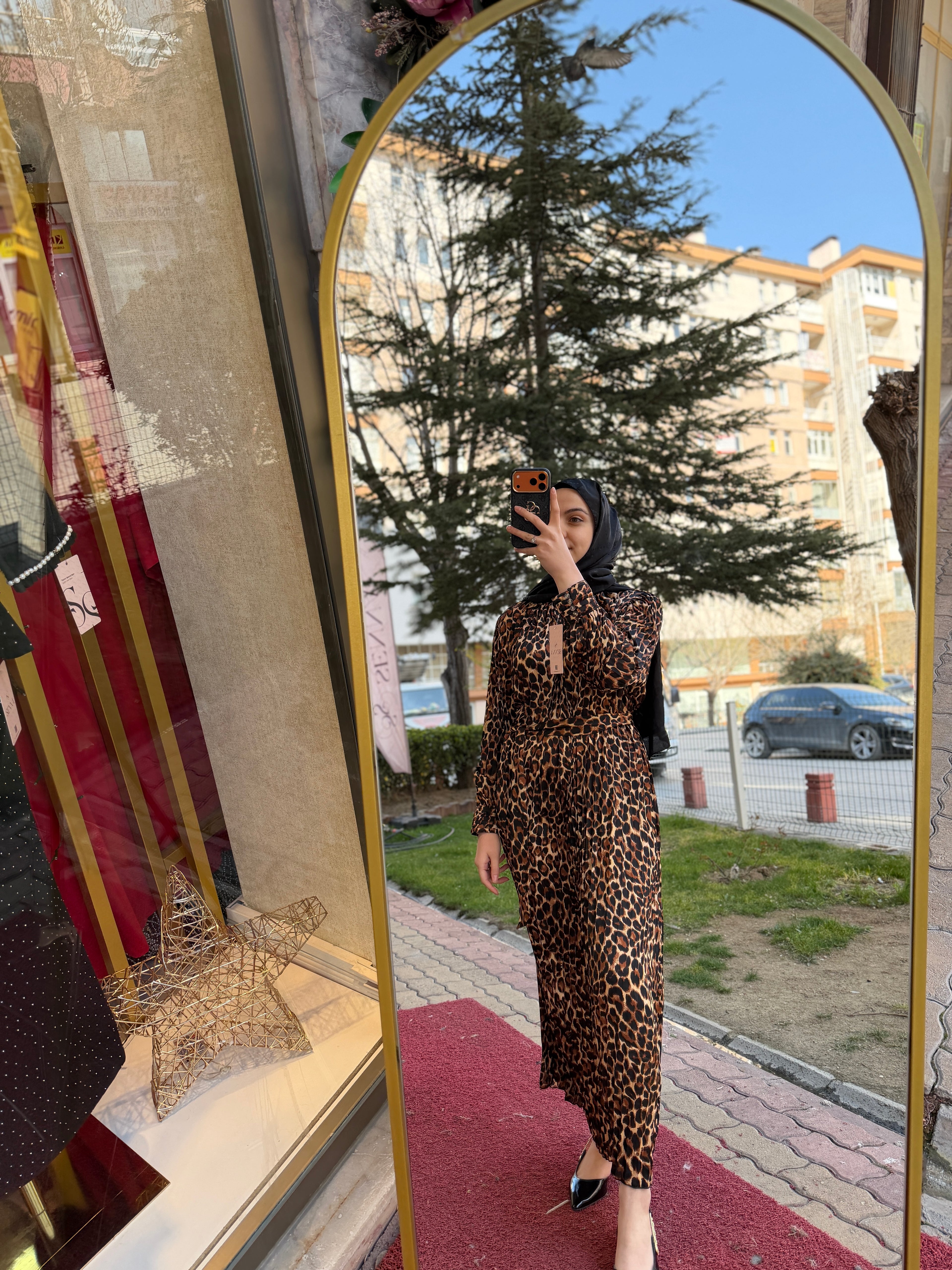 İthal Leopar Elbise