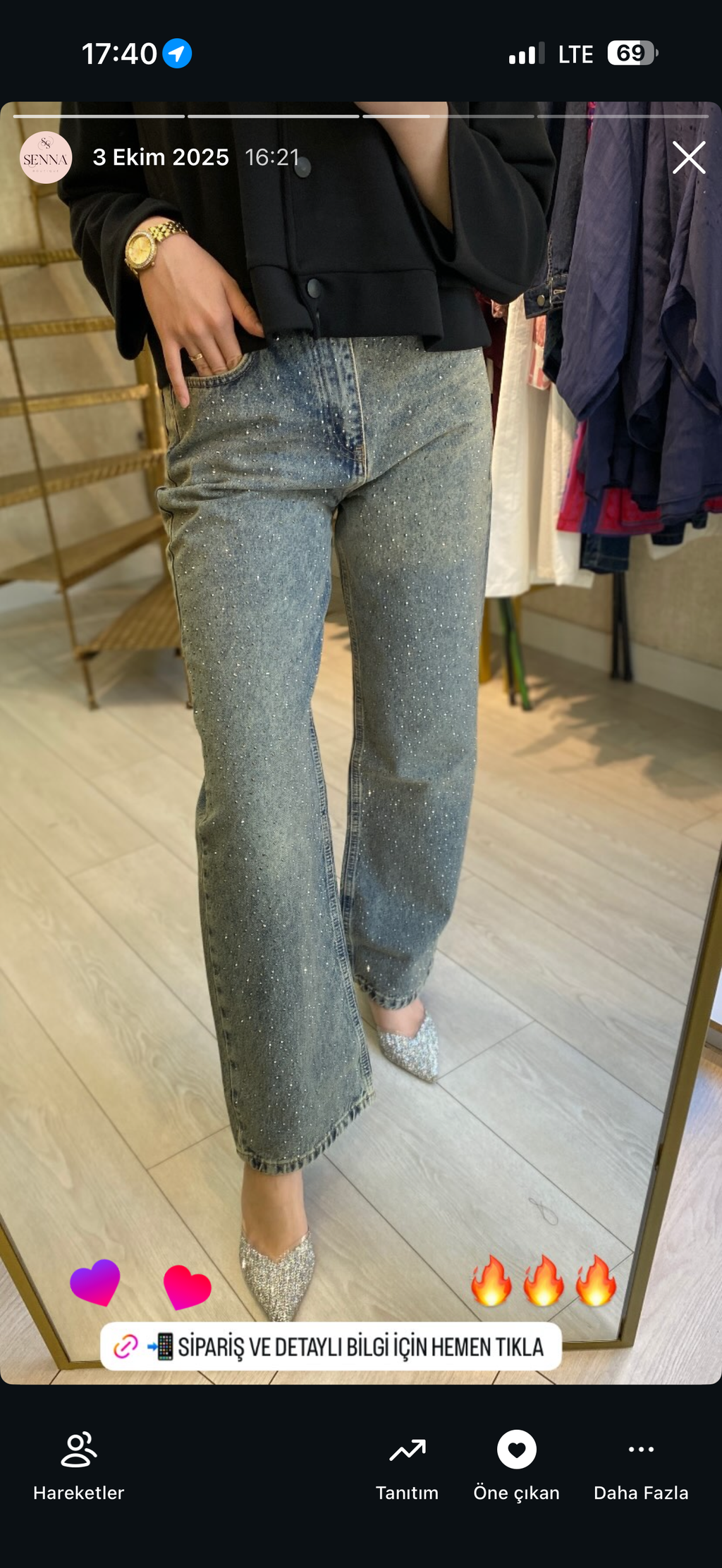 Işıltılı Gri Mavi Denim Pantolon