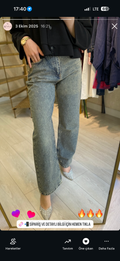 Işıltılı Gri Mavi Denim Pantolon