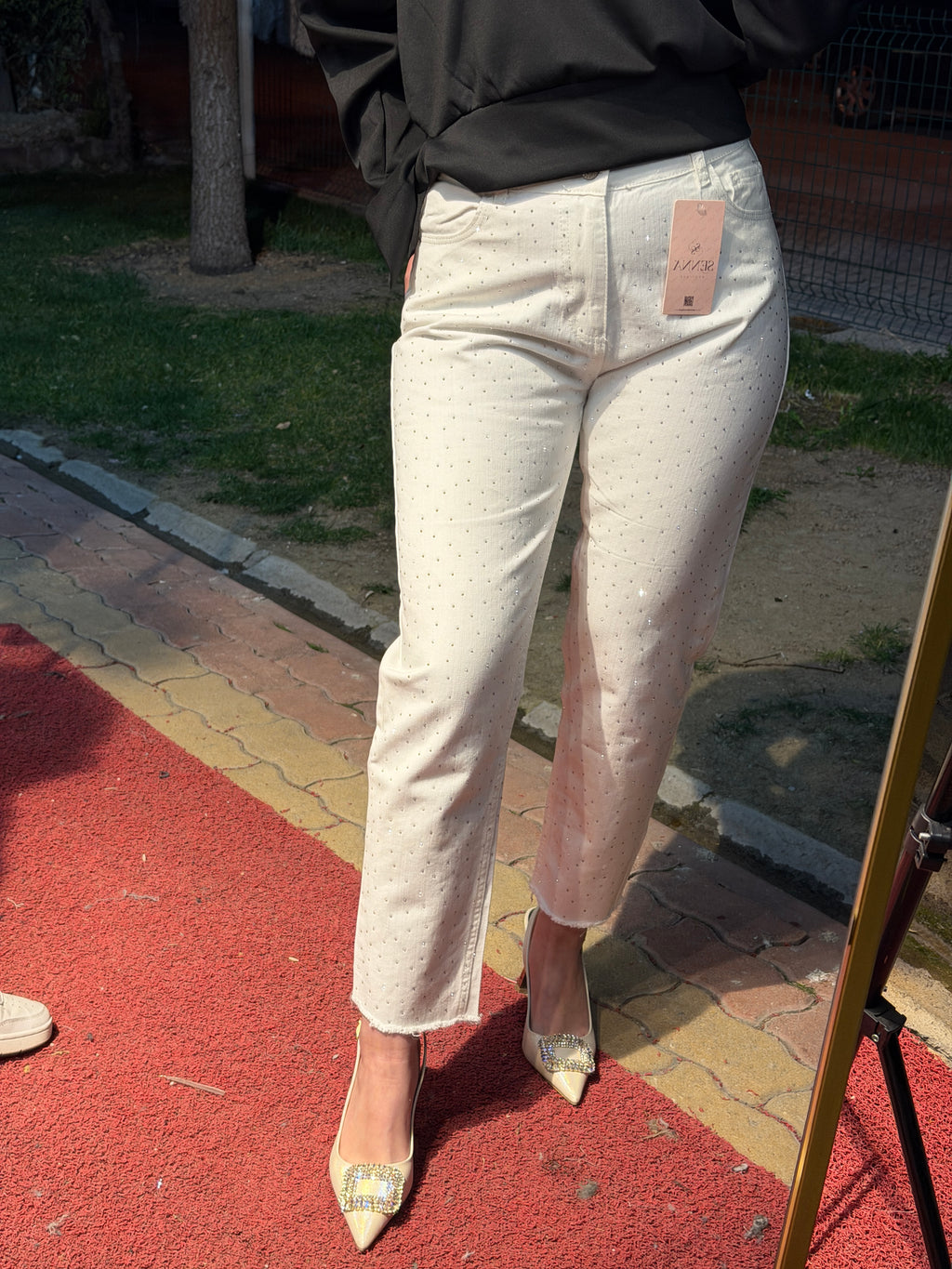 Işıltılı Beyaz Denim Pantolon