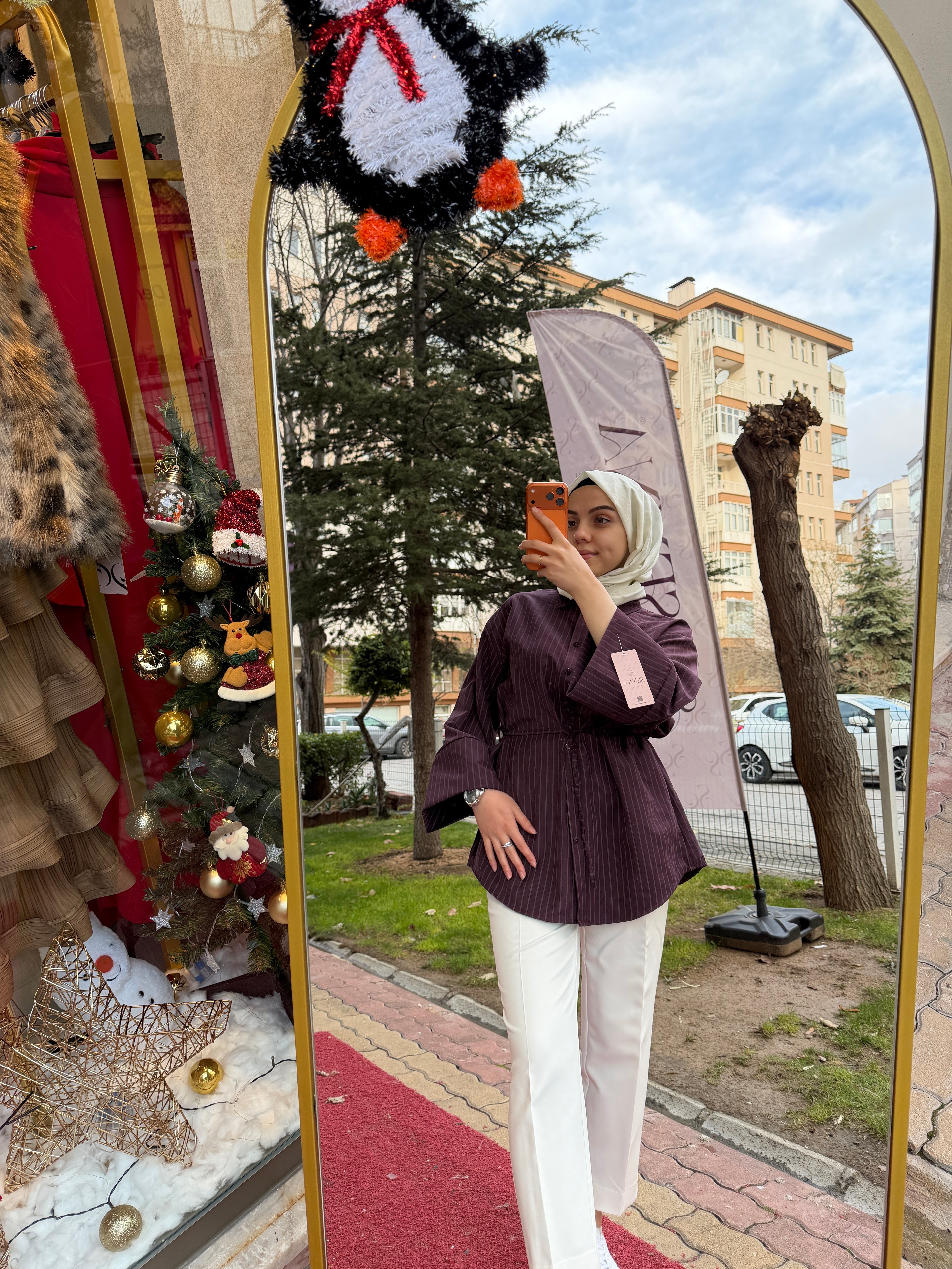 Çizgili Fitilli Mor Gömlek