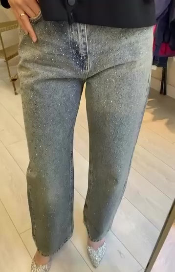 Işıltılı Gri Mavi Denim Pantolon