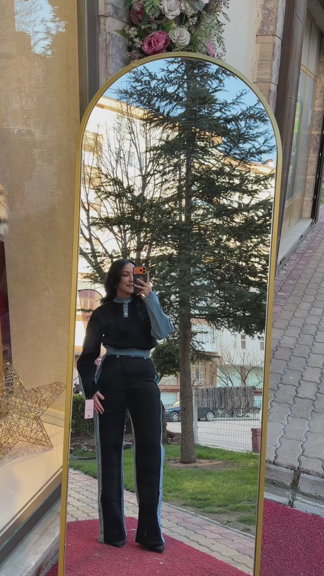 Düğme Detaylı Siyah Denim Takım